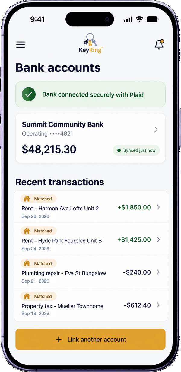 Bank feed: bank accounts with transactions matched to properties
